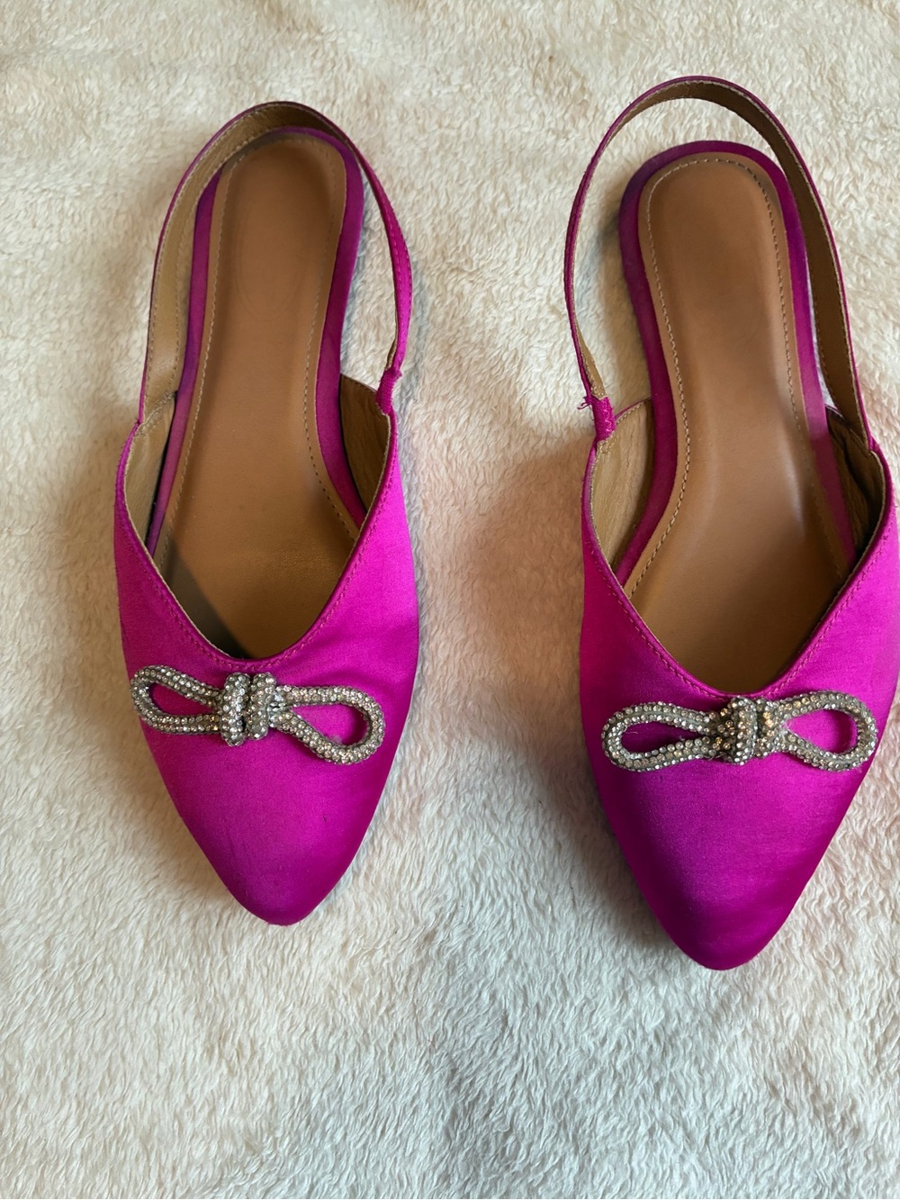 Women's Fuchsia Slingback Pointed-Toe Flats with Crystal Bow